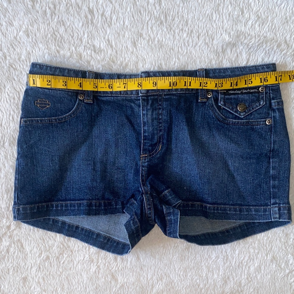 SZ 10 Harley Davidson Dark Blue Denim Women's Mini Shorts - Picture 7 of 8